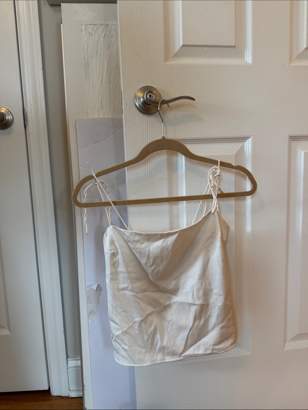 White Satin Cami Top with Tie Straps